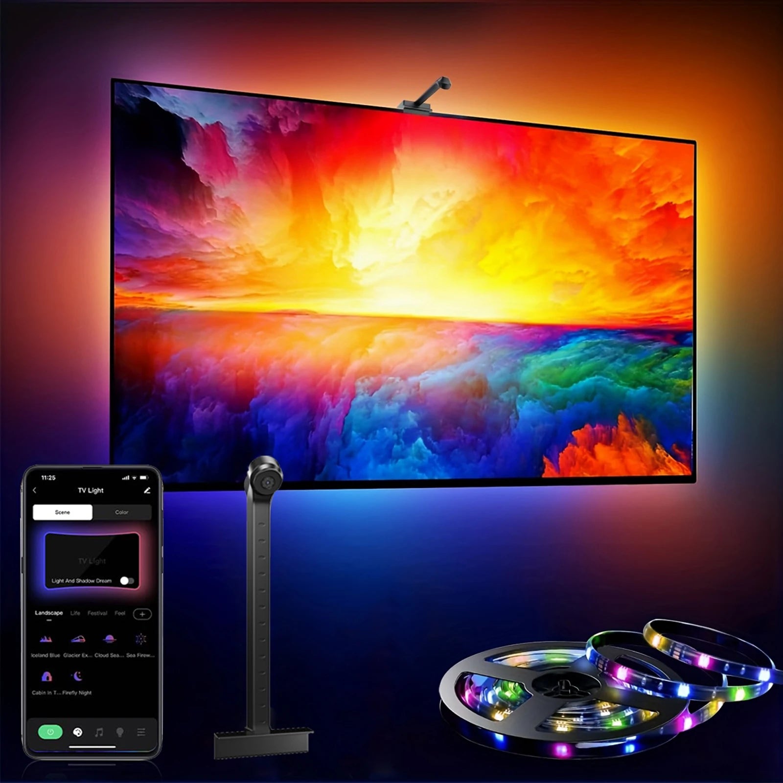 RGB-IC TV Backlight Strip With AR Color Sensor App Control with Music Sync RGB Ambient Light for 55 to 85 Inch Screen Backlight