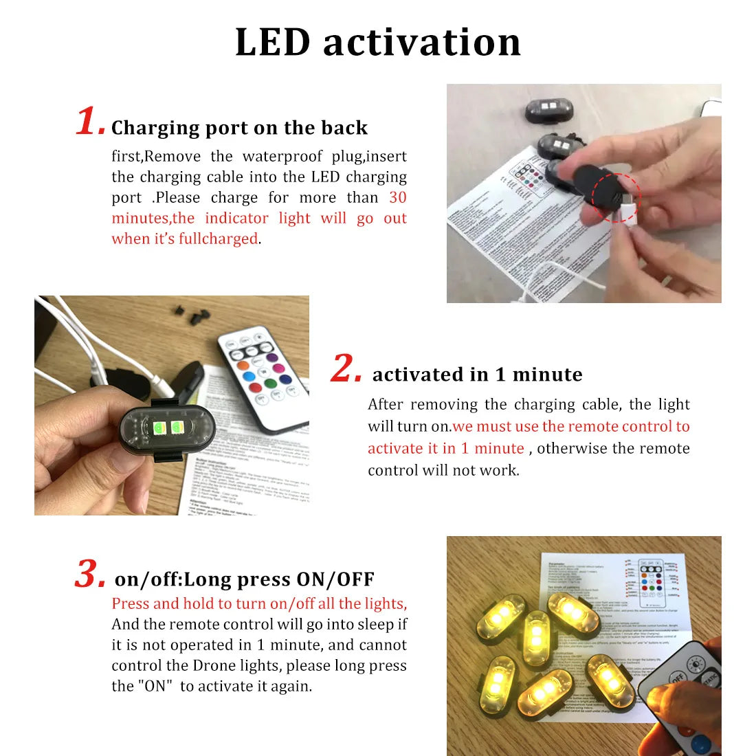 4/10x Car LED Light Multifunctional Car LED Warning Light, Rechargeable Wireless Car Light with Remote Control, Decorative Light