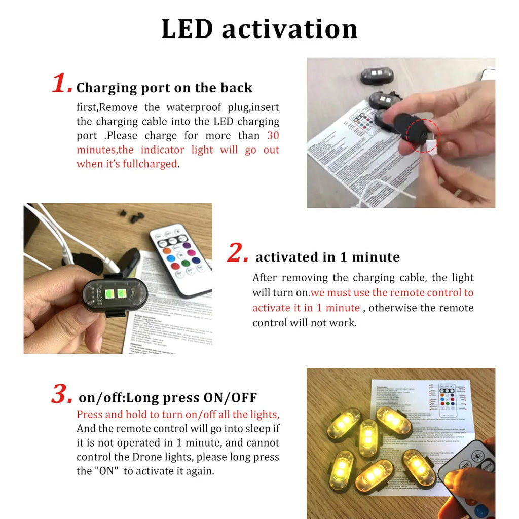 4/10x Car LED Light Multifunctional Car LED Warning Light, Rechargeable Wireless Car Light with Remote Control, Decorative Light