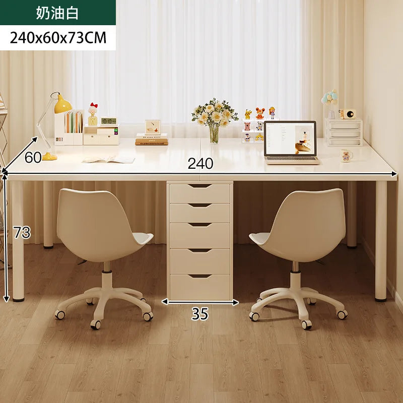 Simple Computer Desk with Drawers Cream Style Workbench Household Bedroom Dresser Storage Cabinet Integrated Table
