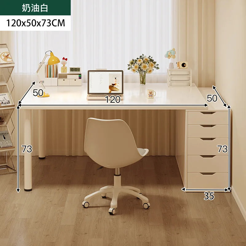 Simple Computer Desk with Drawers Cream Style Workbench Household Bedroom Dresser Storage Cabinet Integrated Table