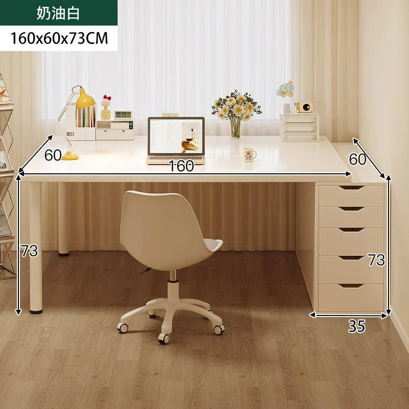 Simple Computer Desk with Drawers Cream Style Workbench Household Bedroom Dresser Storage Cabinet Integrated Table