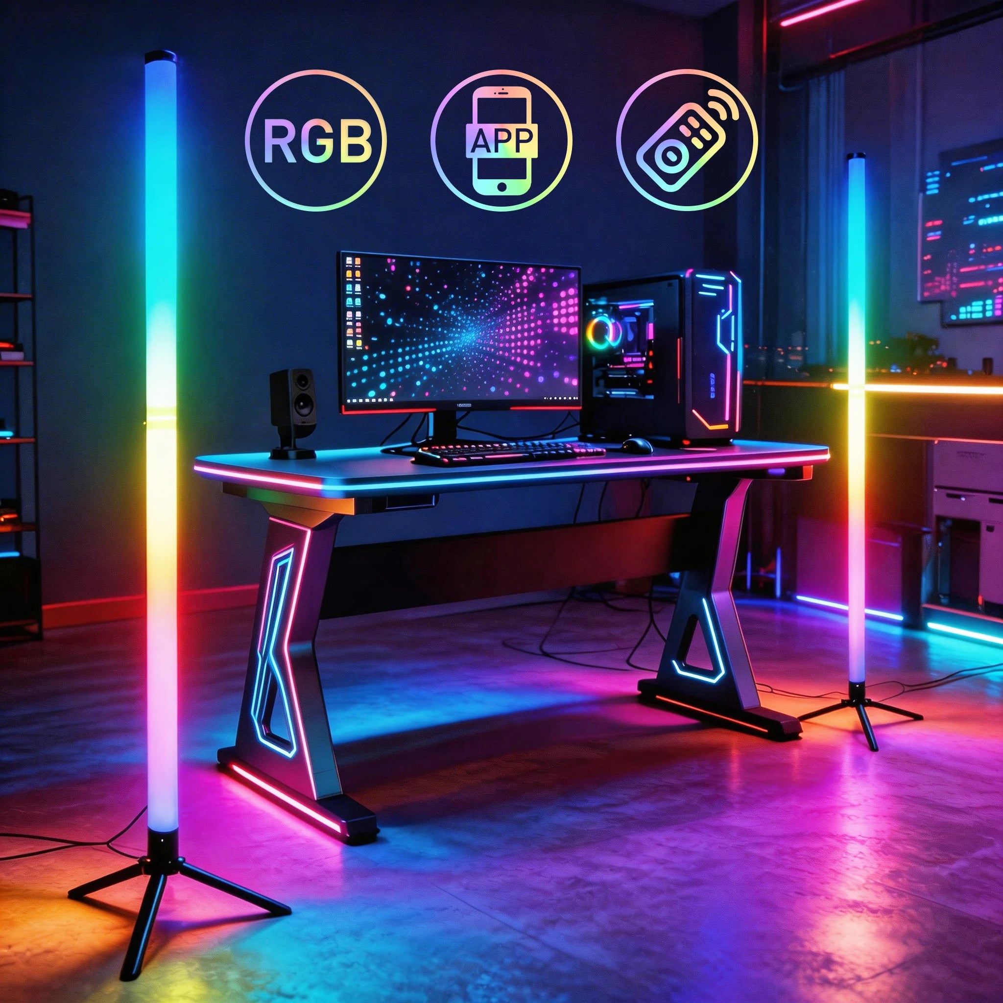 RGB LED Gaming Atmosphere Light Floor Lamp with Remote Control App E-Sports Desk Table Light for Bedroom Living Room Hallway