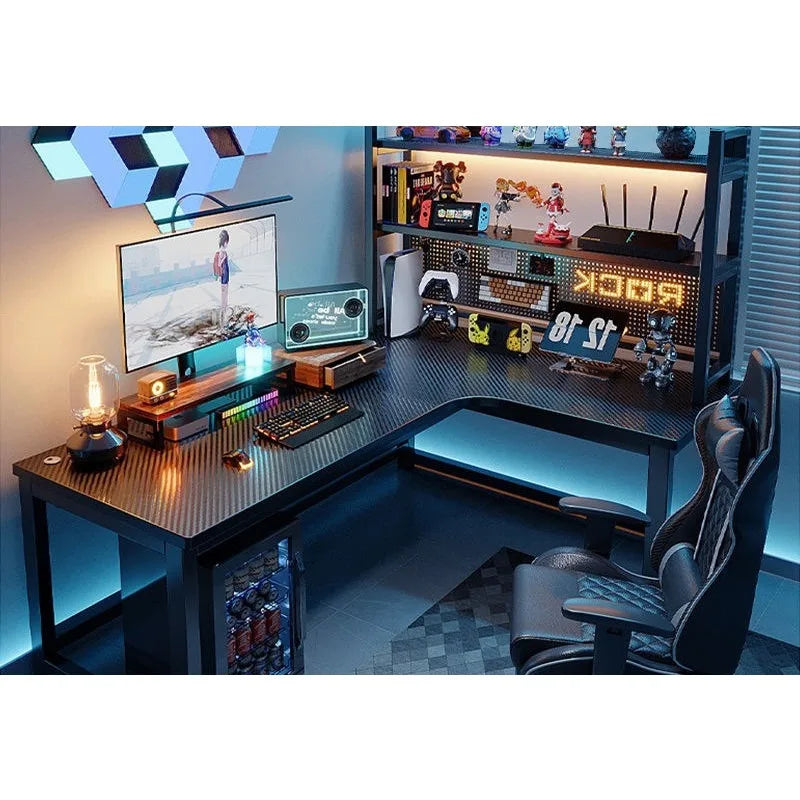 L Shaped Corner Computer Gaming Desk Adjustable Height Home Office Study Bookshelf Storage Multiple Styles E-sports Table