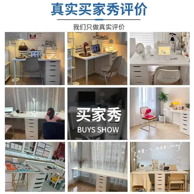Simple Computer Desk with Drawers Cream Style Workbench Household Bedroom Dresser Storage Cabinet Integrated Table