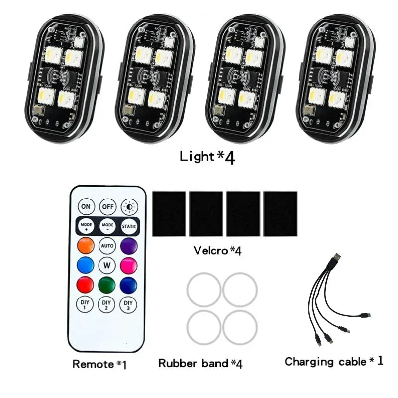 Wireless Light Aircraft Airplane Helicopter Warning Lights RGB Led Strobe Lights Motorcycle Lights LED Flash with USB Charging