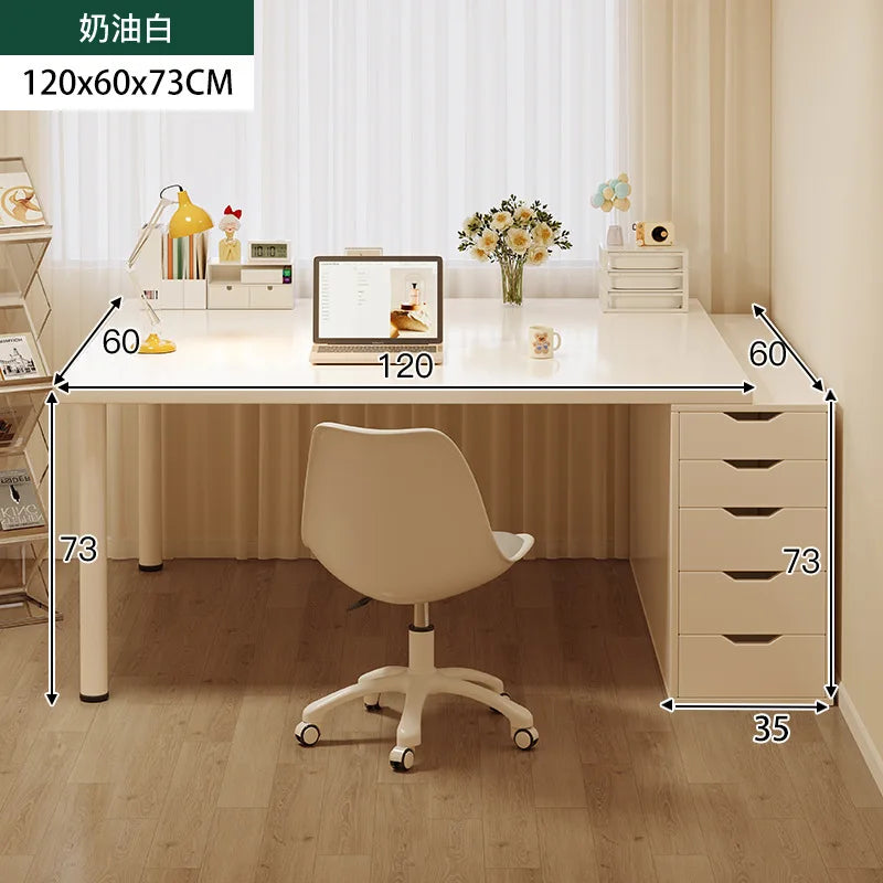 Simple Computer Desk with Drawers Cream Style Workbench Household Bedroom Dresser Storage Cabinet Integrated Table