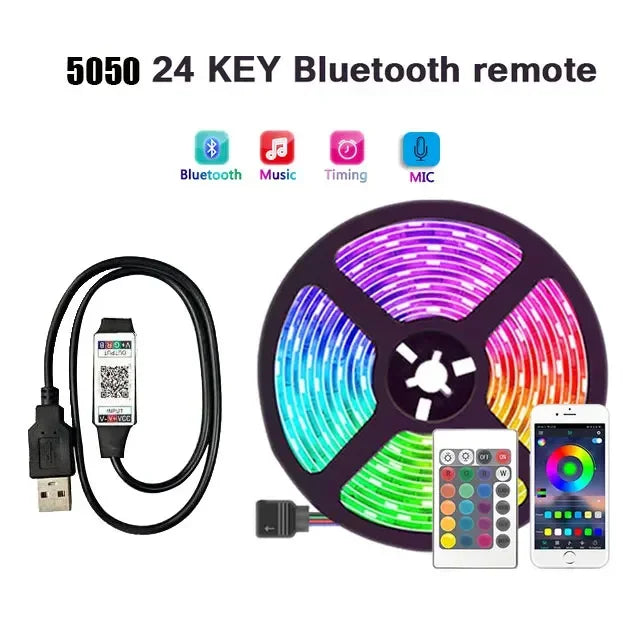 Smart Led Strip Light 5050 RGB USB 5V Bluetooth APP Remote Control Led Tape Diode Flexible Ribbon Lamp for TV Festival Backlight