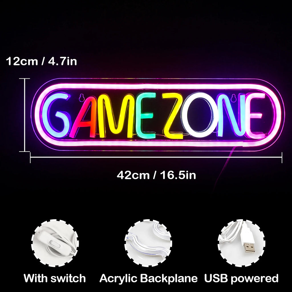Gaming Zone Neon Led Sign for Wall Decor Game Neon Lights Signs with USB Powered for Game Room Bedroom Gifts Gamer (Multicolour)