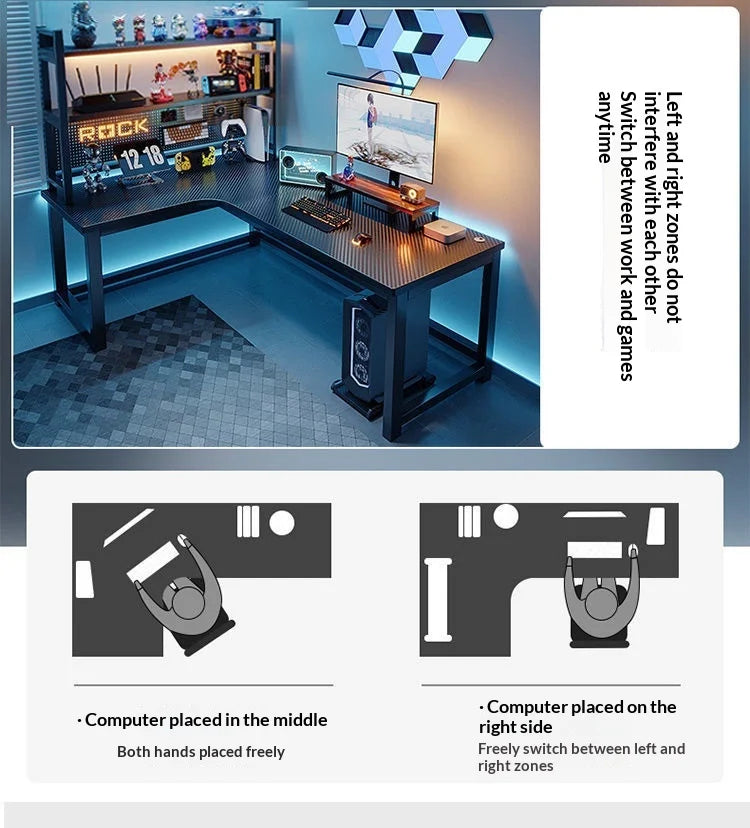 L Shaped Corner Computer Gaming Desk Adjustable Height Home Office Study Bookshelf Storage Multiple Styles E-sports Table