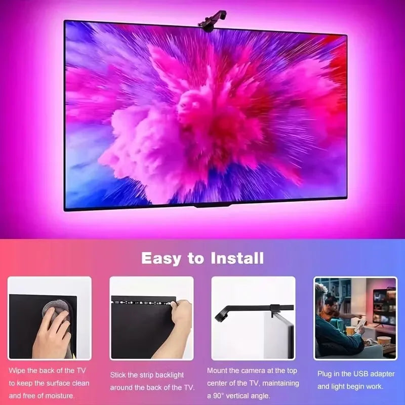 RGB-IC TV Backlight Strip With AR Color Sensor App Control with Music Sync RGB Ambient Light for 55 to 85 Inch Screen Backlight
