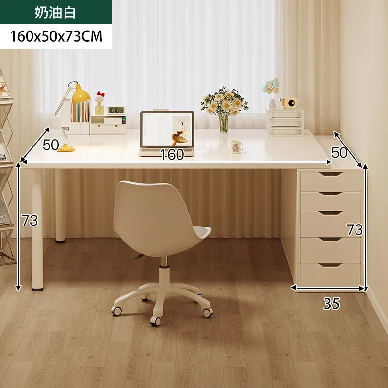 Simple Computer Desk with Drawers Cream Style Workbench Household Bedroom Dresser Storage Cabinet Integrated Table
