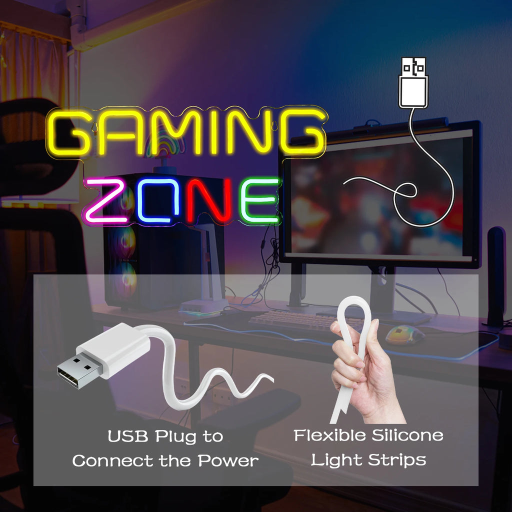Gaming Zone Neon Led Sign for Wall Decor Game Neon Lights Signs with USB Powered for Game Room Bedroom Gifts Gamer (Multicolour)