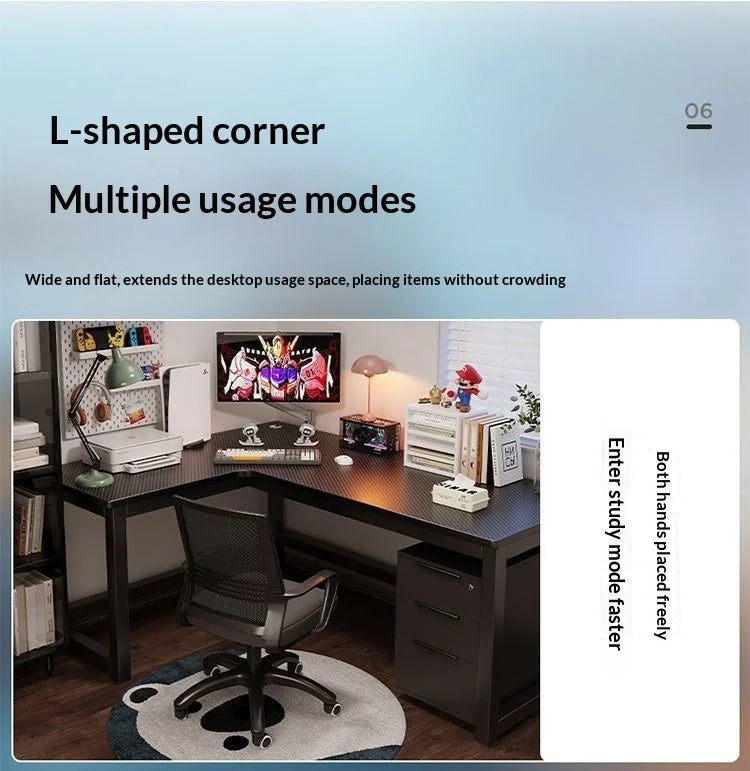 L Shaped Corner Computer Gaming Desk Adjustable Height Home Office Study Bookshelf Storage Multiple Styles E-sports Table