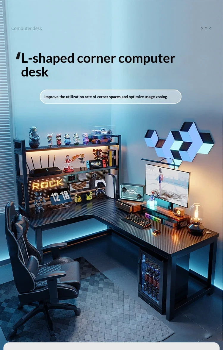 L Shaped Corner Computer Gaming Desk Adjustable Height Home Office Study Bookshelf Storage Multiple Styles E-sports Table