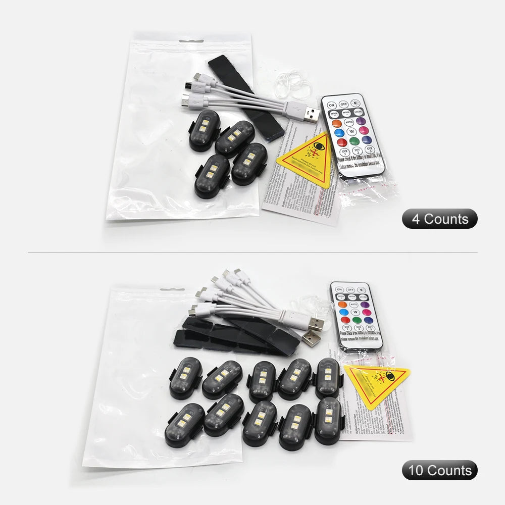 4/10x Car LED Light Multifunctional Car LED Warning Light, Rechargeable Wireless Car Light with Remote Control, Decorative Light