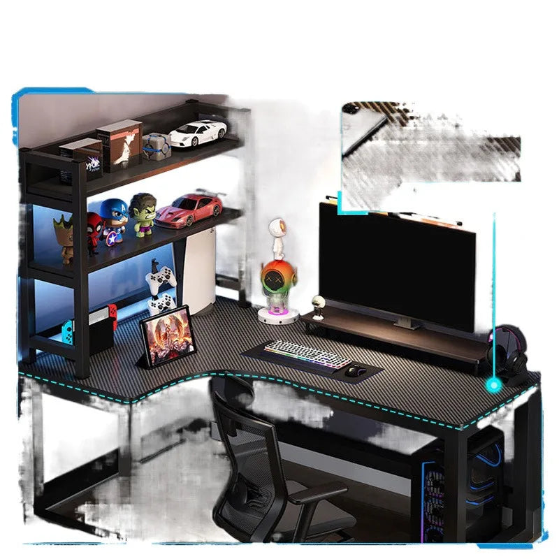 L Shaped Corner Computer Gaming Desk Adjustable Height Home Office Study Bookshelf Storage Multiple Styles E-sports Table
