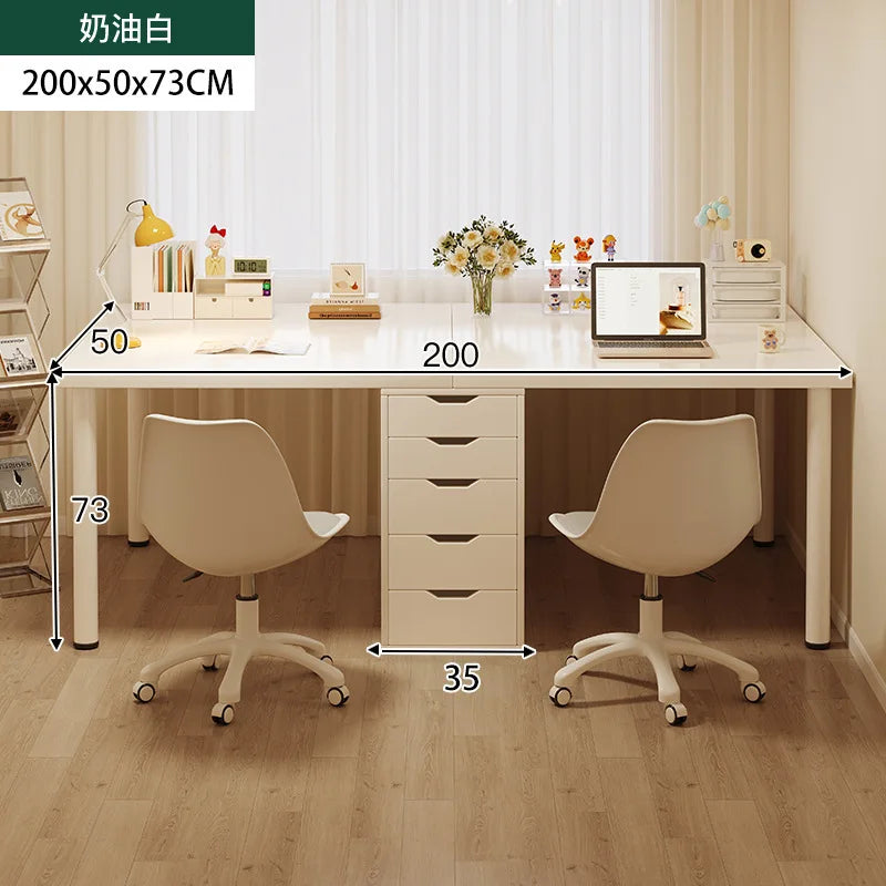 Simple Computer Desk with Drawers Cream Style Workbench Household Bedroom Dresser Storage Cabinet Integrated Table