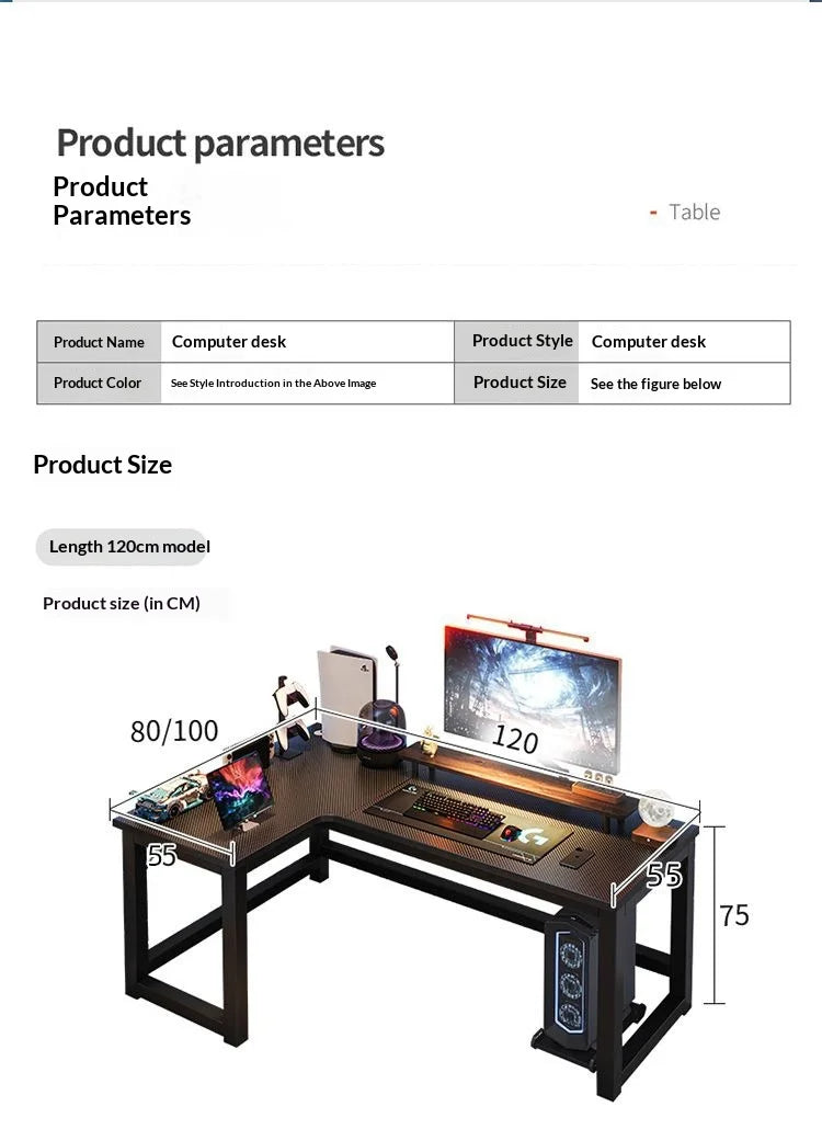 L Shaped Corner Computer Gaming Desk Adjustable Height Home Office Study Bookshelf Storage Multiple Styles E-sports Table