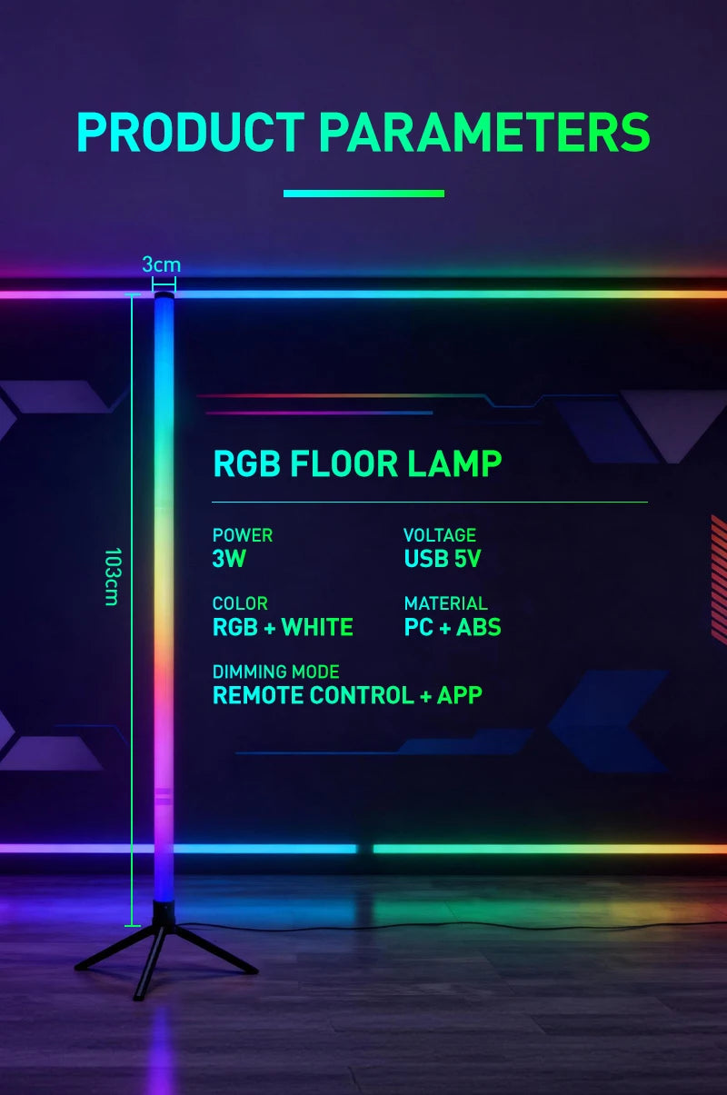 RGB LED Gaming Atmosphere Light Floor Lamp with Remote Control App E-Sports Desk Table Light for Bedroom Living Room Hallway