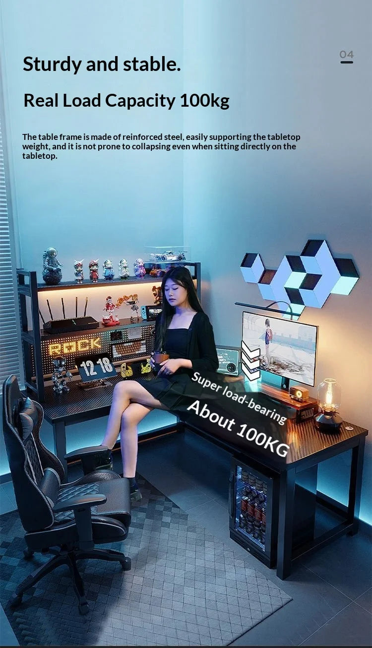 L Shaped Corner Computer Gaming Desk Adjustable Height Home Office Study Bookshelf Storage Multiple Styles E-sports Table