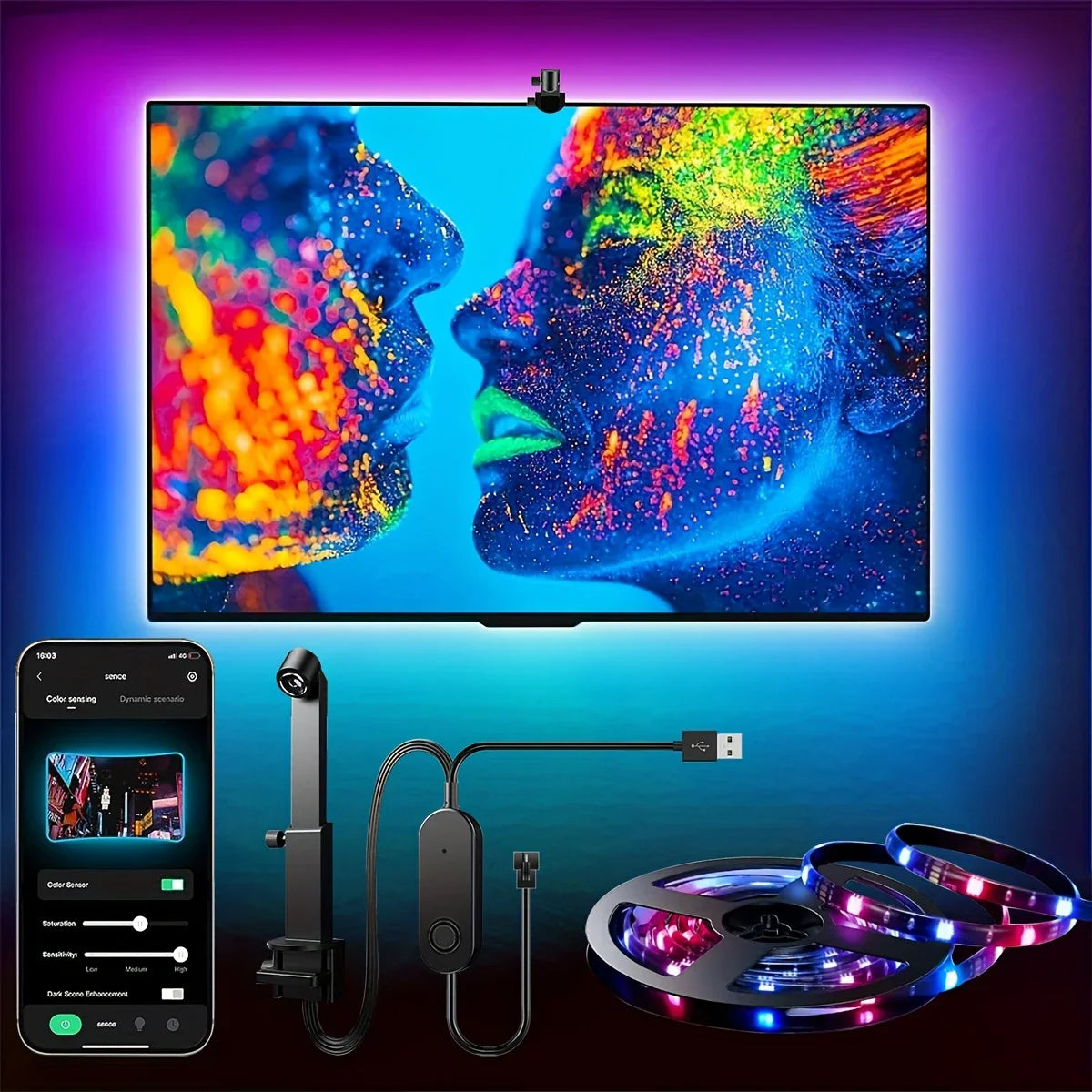 Ambilight Tv Led Backlight 5V Usb Rgbic Smart Lights Strip With Camera Tv Synchronized Screen 3.8M 5M Atmosphere Lighting For Tv