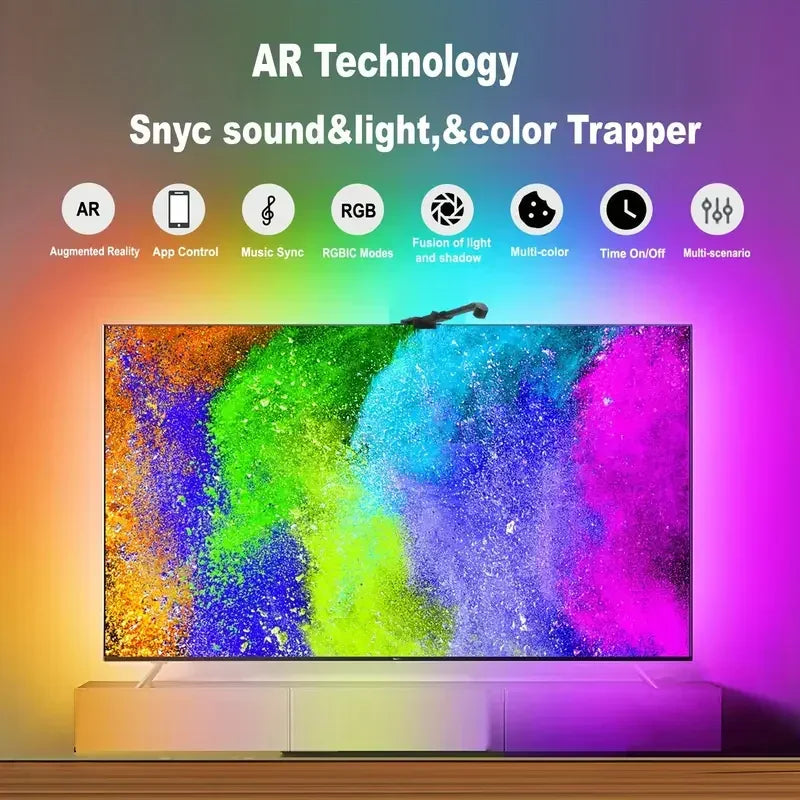 RGB-IC TV Backlight Strip With AR Color Sensor App Control with Music Sync RGB Ambient Light for 55 to 85 Inch Screen Backlight