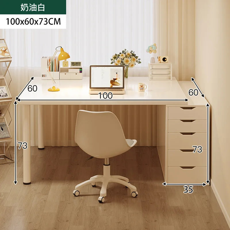 Simple Computer Desk with Drawers Cream Style Workbench Household Bedroom Dresser Storage Cabinet Integrated Table