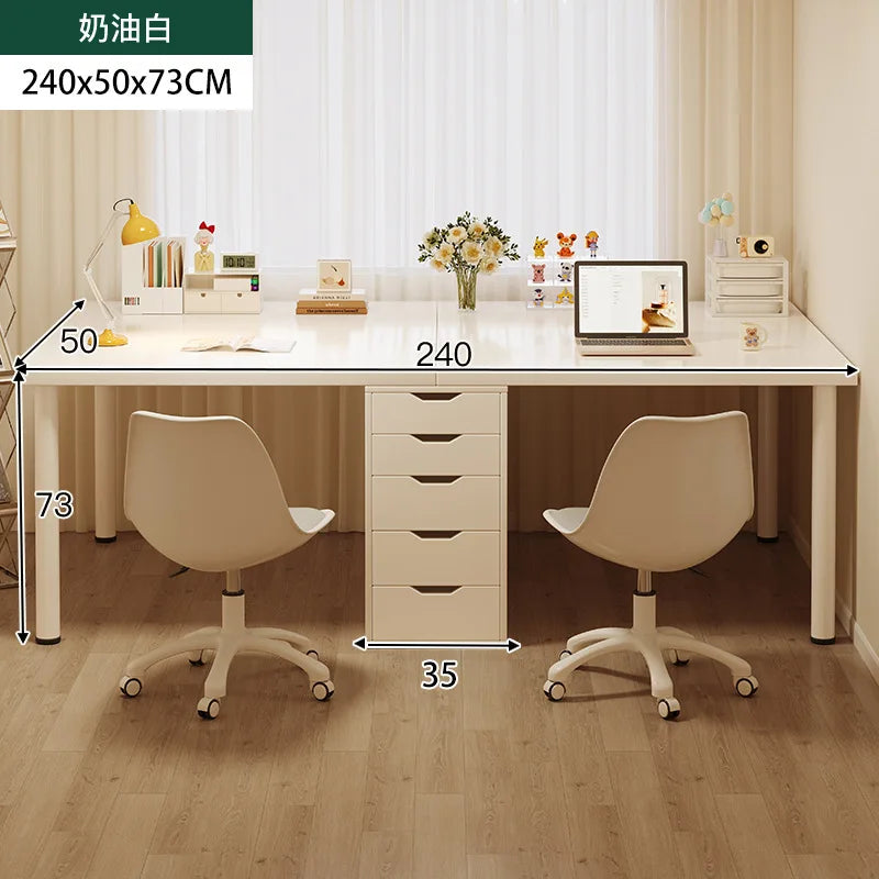 Simple Computer Desk with Drawers Cream Style Workbench Household Bedroom Dresser Storage Cabinet Integrated Table