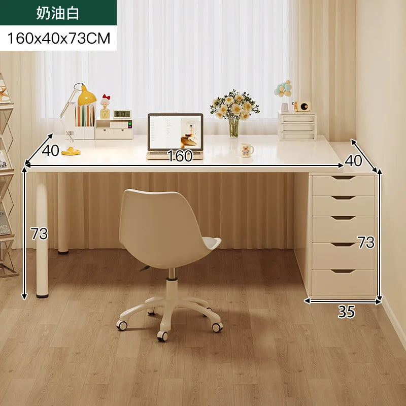 Simple Computer Desk with Drawers Cream Style Workbench Household Bedroom Dresser Storage Cabinet Integrated Table