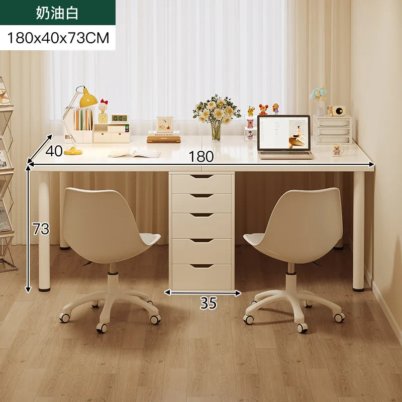 Simple Computer Desk with Drawers Cream Style Workbench Household Bedroom Dresser Storage Cabinet Integrated Table