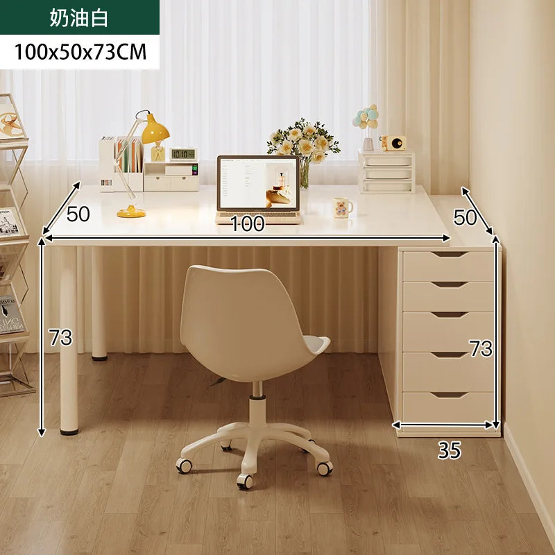 Simple Computer Desk with Drawers Cream Style Workbench Household Bedroom Dresser Storage Cabinet Integrated Table