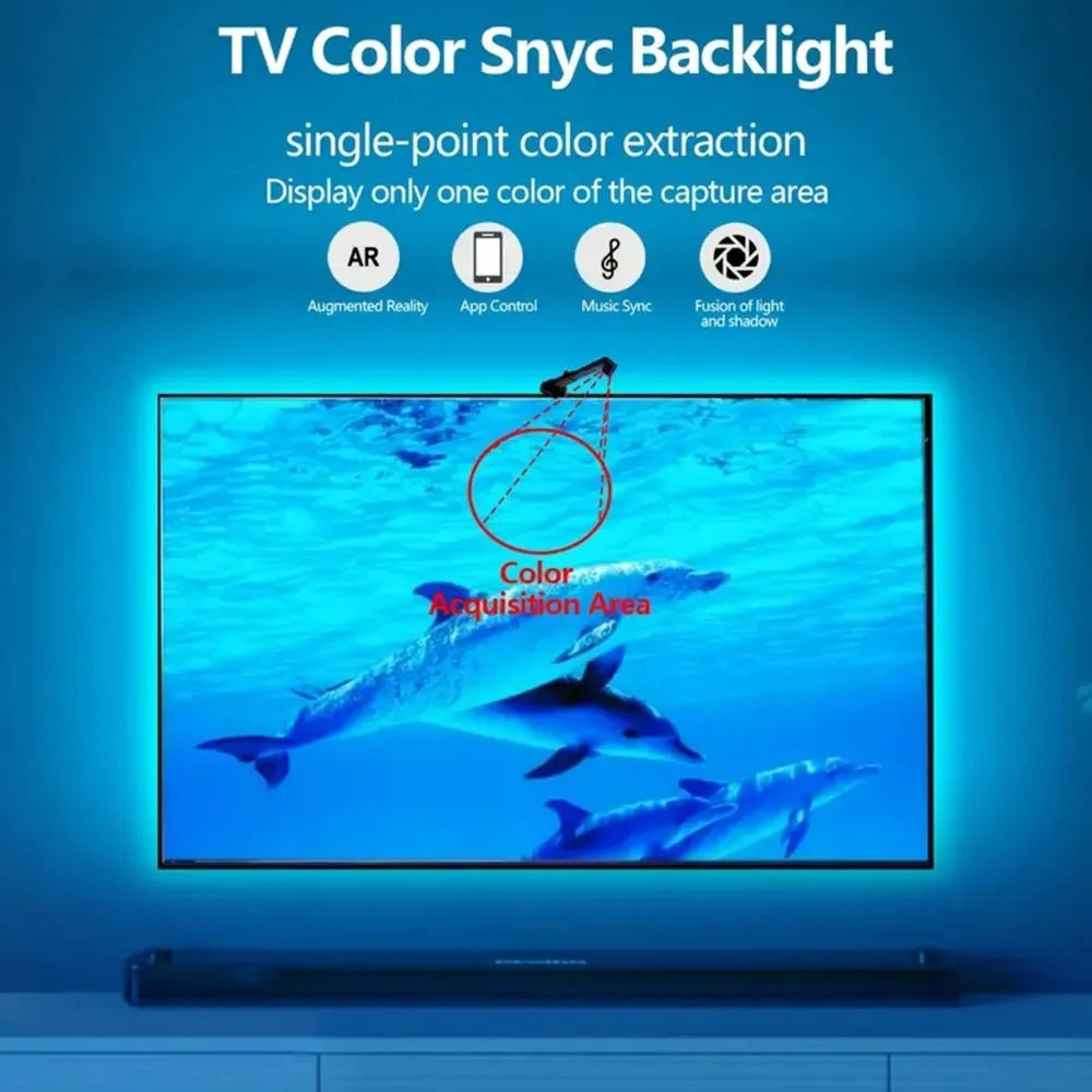 RGB-IC TV Backlight Strip With AR Color Sensor App Control with Music Sync RGB Ambient Light for 55 to 85 Inch Screen Backlight
