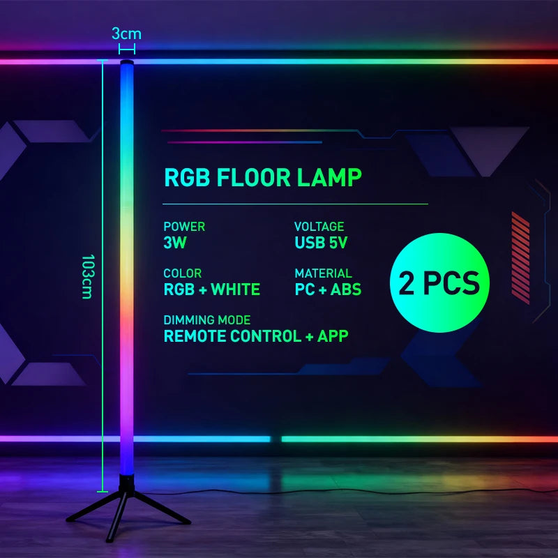 RGB LED Gaming Atmosphere Light Floor Lamp with Remote Control App E-Sports Desk Table Light for Bedroom Living Room Hallway