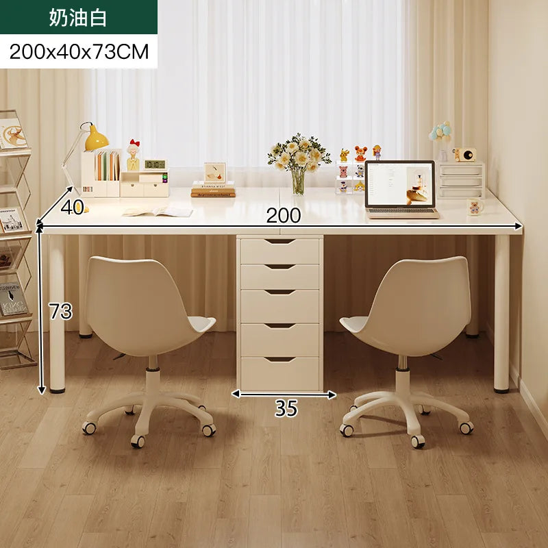Simple Computer Desk with Drawers Cream Style Workbench Household Bedroom Dresser Storage Cabinet Integrated Table