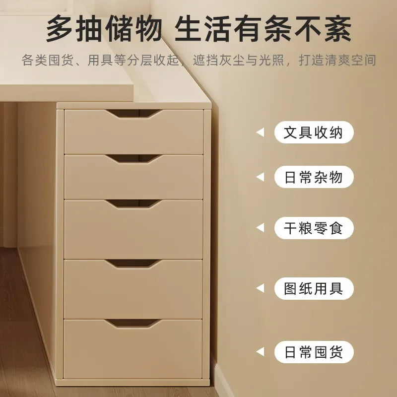 Simple Computer Desk with Drawers Cream Style Workbench Household Bedroom Dresser Storage Cabinet Integrated Table