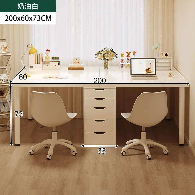 Simple Computer Desk with Drawers Cream Style Workbench Household Bedroom Dresser Storage Cabinet Integrated Table