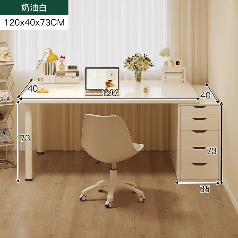 Simple Computer Desk with Drawers Cream Style Workbench Household Bedroom Dresser Storage Cabinet Integrated Table