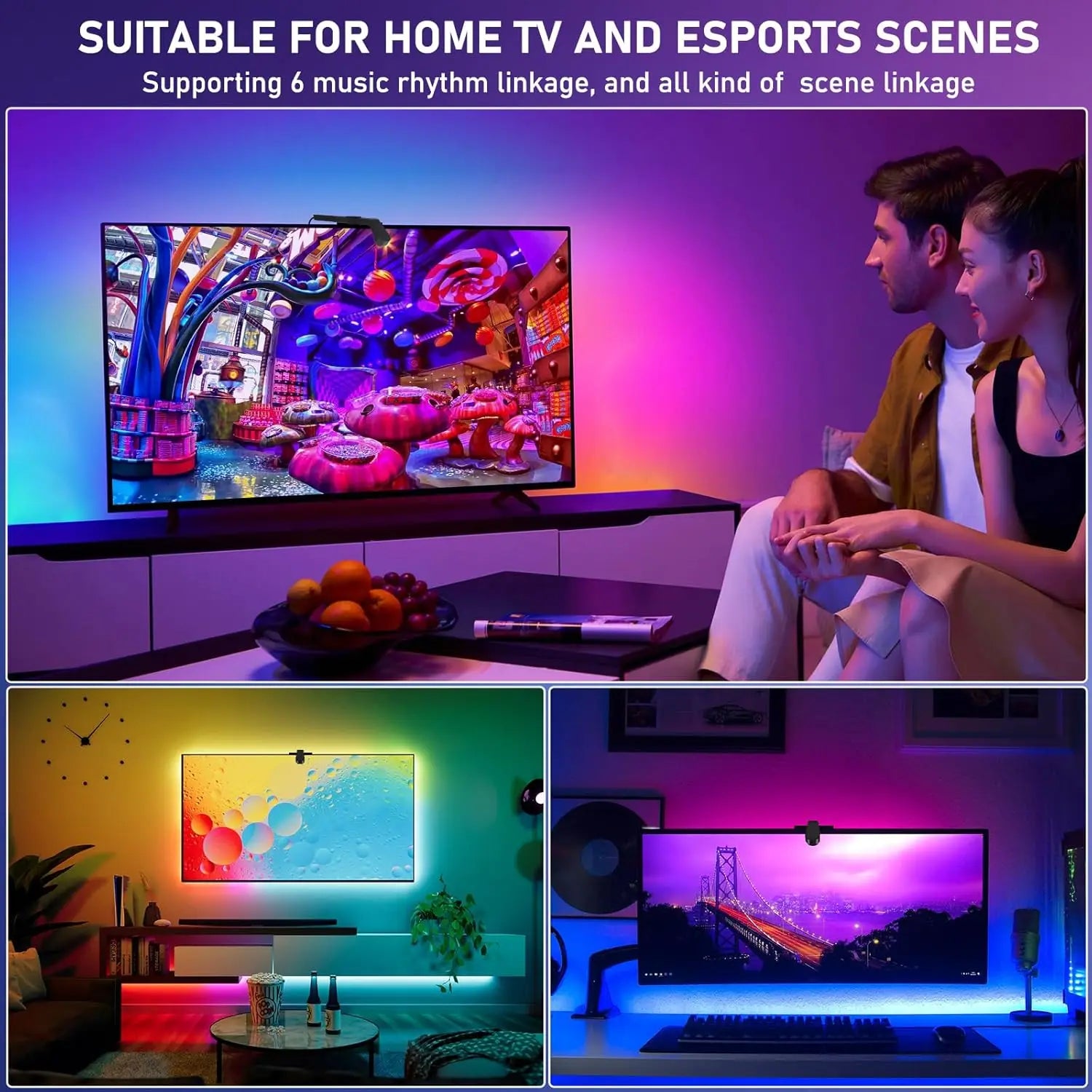 RGB-IC TV Backlight Strip With AR Color Sensor App Control with Music Sync RGB Ambient Light for 55 to 85 Inch Screen Backlight