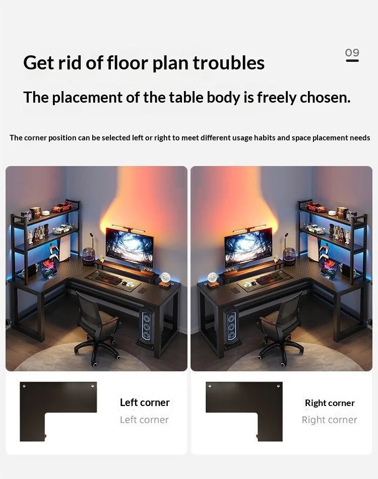 L Shaped Corner Computer Gaming Desk Adjustable Height Home Office Study Bookshelf Storage Multiple Styles E-sports Table
