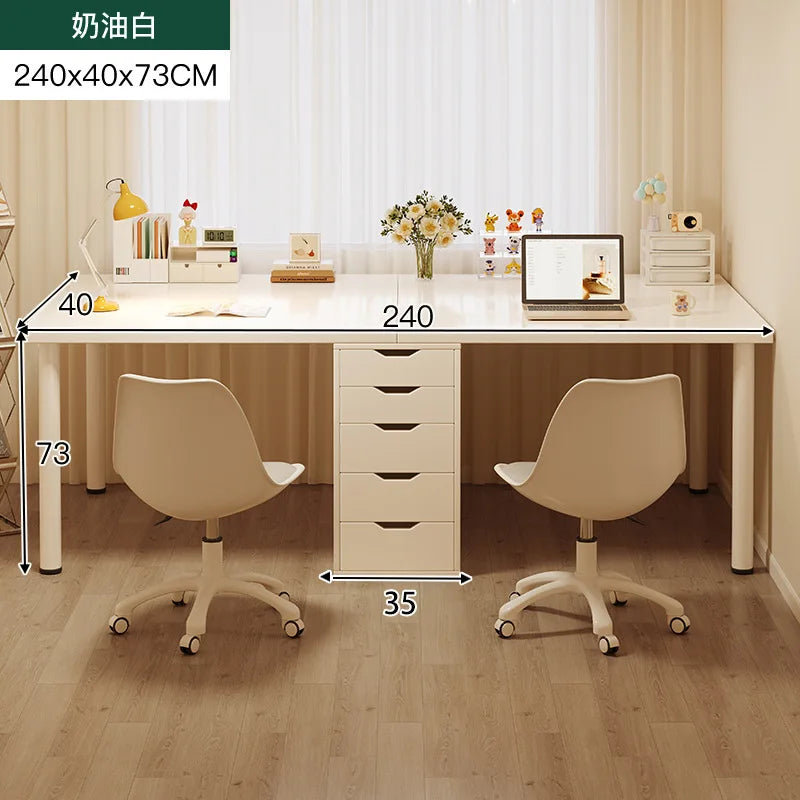 Simple Computer Desk with Drawers Cream Style Workbench Household Bedroom Dresser Storage Cabinet Integrated Table