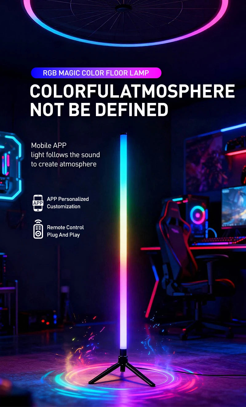 RGB LED Gaming Atmosphere Light Floor Lamp with Remote Control App E-Sports Desk Table Light for Bedroom Living Room Hallway