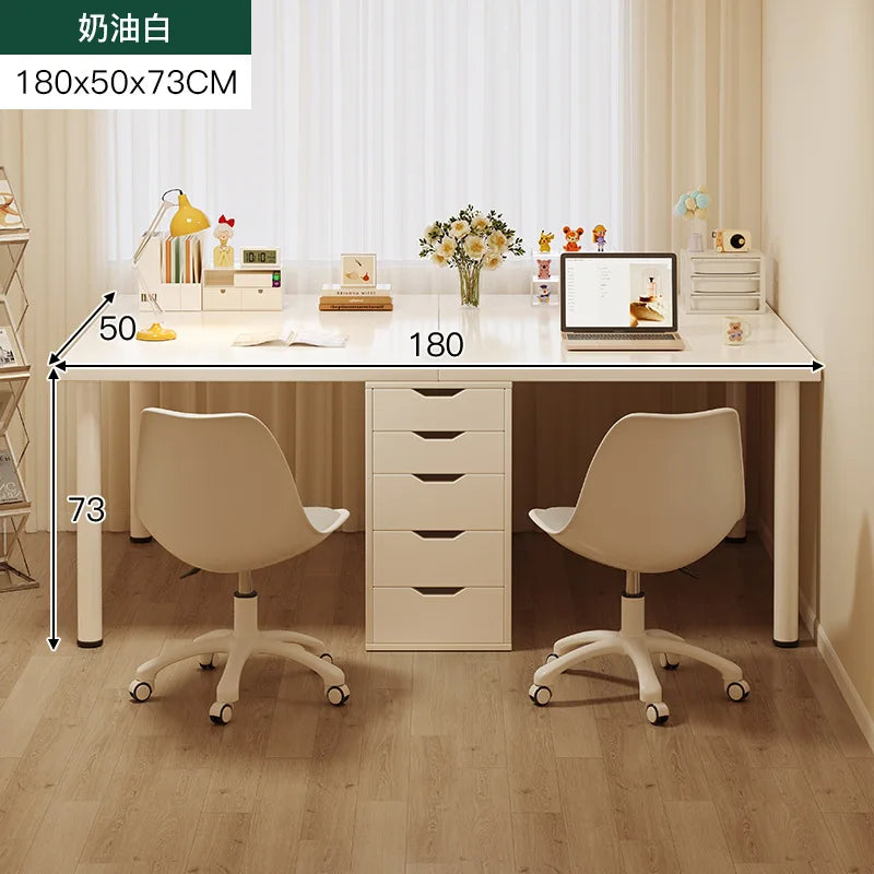 Simple Computer Desk with Drawers Cream Style Workbench Household Bedroom Dresser Storage Cabinet Integrated Table