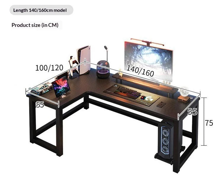 L Shaped Corner Computer Gaming Desk Adjustable Height Home Office Study Bookshelf Storage Multiple Styles E-sports Table