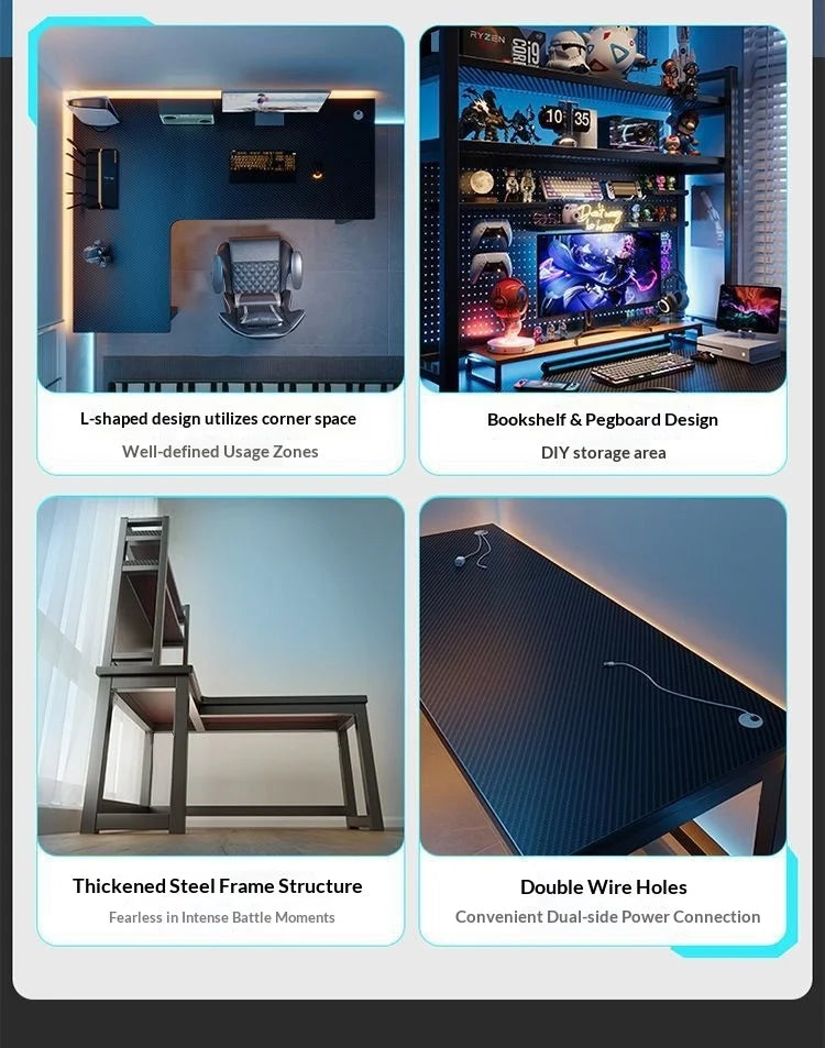 L Shaped Corner Computer Gaming Desk Adjustable Height Home Office Study Bookshelf Storage Multiple Styles E-sports Table