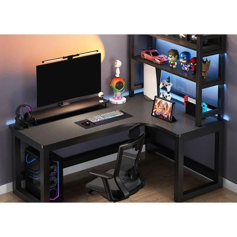 L Shaped Corner Computer Gaming Desk Adjustable Height Home Office Study Bookshelf Storage Multiple Styles E-sports Table