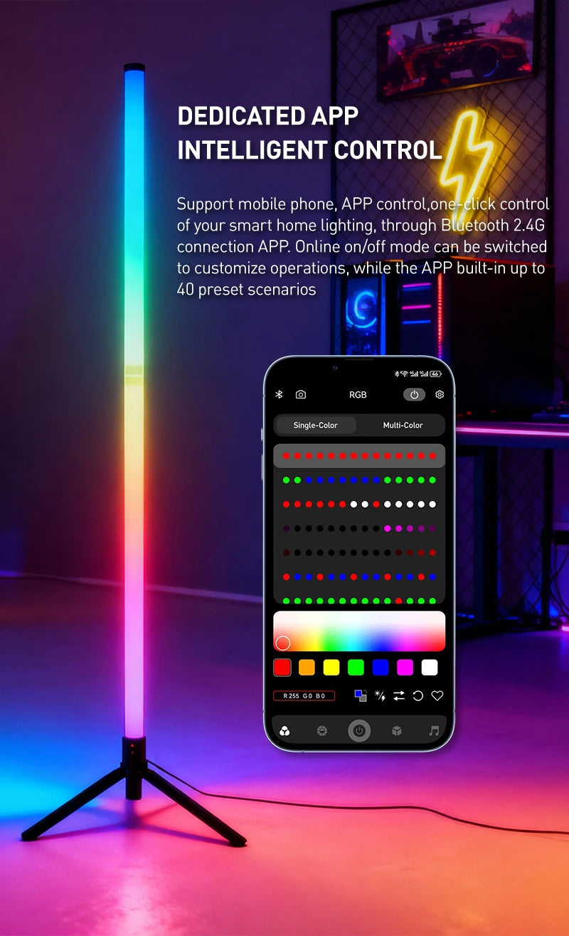 RGB LED Gaming Atmosphere Light Floor Lamp with Remote Control App E-Sports Desk Table Light for Bedroom Living Room Hallway